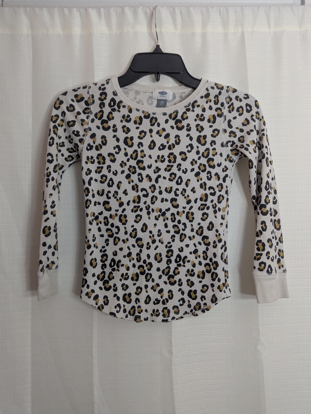 Old Navy Cream Leopard Print Long Sleeve Tee with Gold Accents